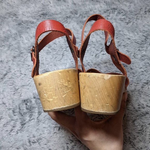 Swedish Hasbeens Red Wooden Open Toe Sandals Clogs Size 38 / 8 - Picture 11 of 14